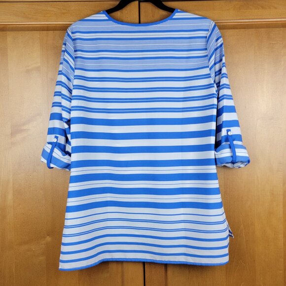 Talbots Blue & White Striped Roll Tab Sleeve Tunic Blouse - S - Picture 4 of 12